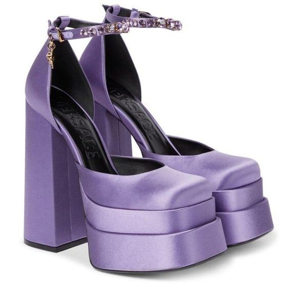 VERSACE Aevitas Purple Crystal-Embellished Platform Block Heel Pumps EU38 - Picture 1 of 12